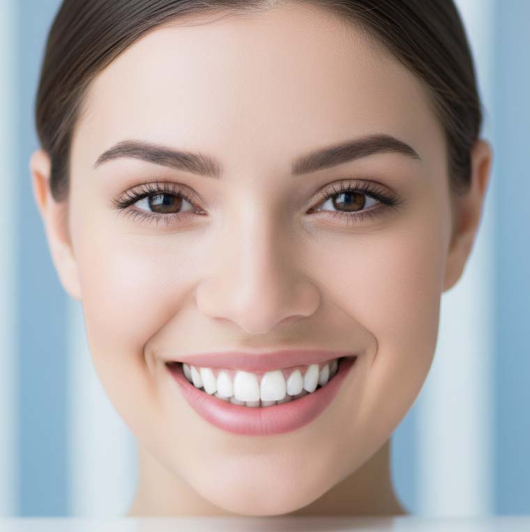 Happy woman with a bright, healthy smile, symbolizing confidence and satisfaction after dental treatment.