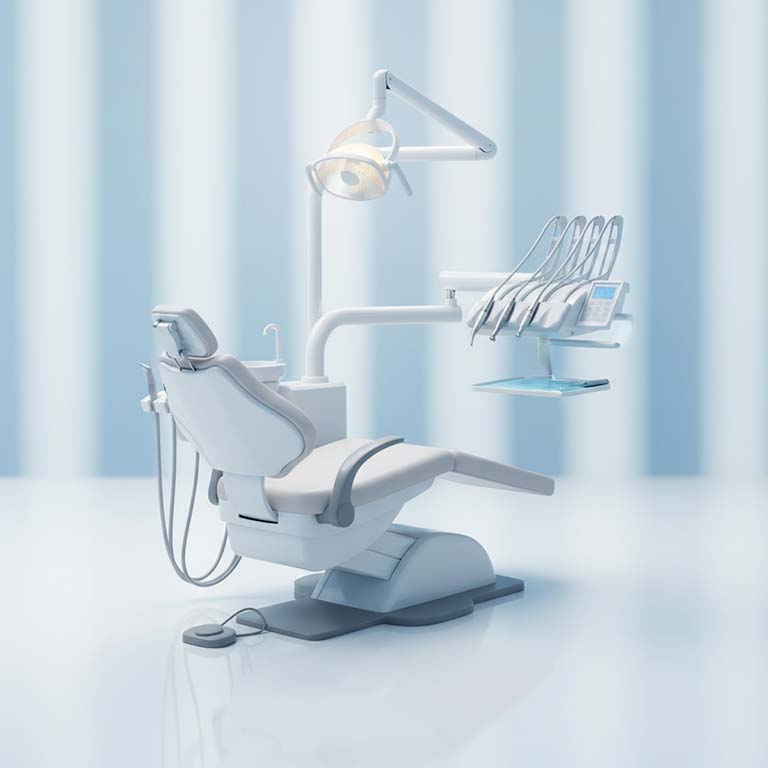 Clean and modern dental treatment unit or chair, representing professional and expert dental care.
